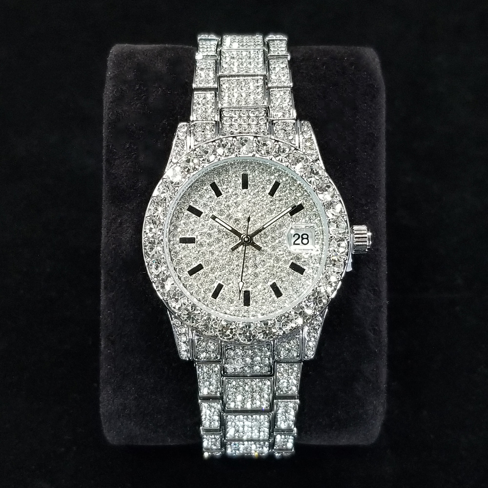 Jewelry Diamond Watches - นาฬิกาเพชรหรูหรา แฟชั่นผู้หญิง สีเงิน ทรงกลม สแตนเลสสตีล ควอตซ์