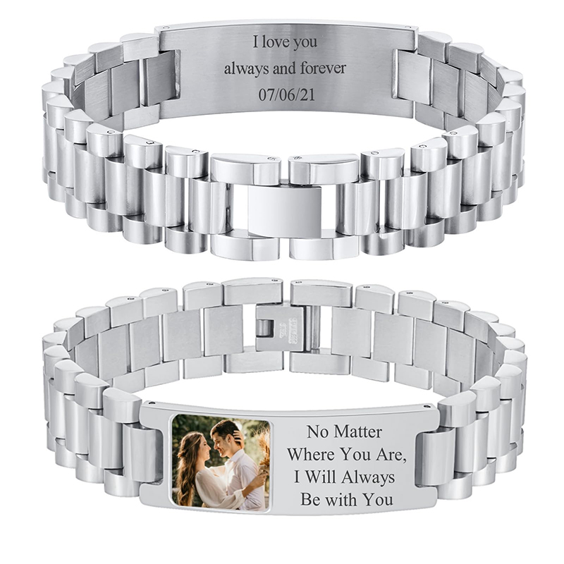 Jewelry Clasp Watches - ภาพที่กําหนดเองข้อความสร้อยข้อมือนาฬิกาสแตนเลสสตีลสร้อยข้อมือแกะสลักที่กําหนดเองภาพ/ข้อความ/ชื่อสร้อยข้อมือเครื่องประดับสําหรับชาย