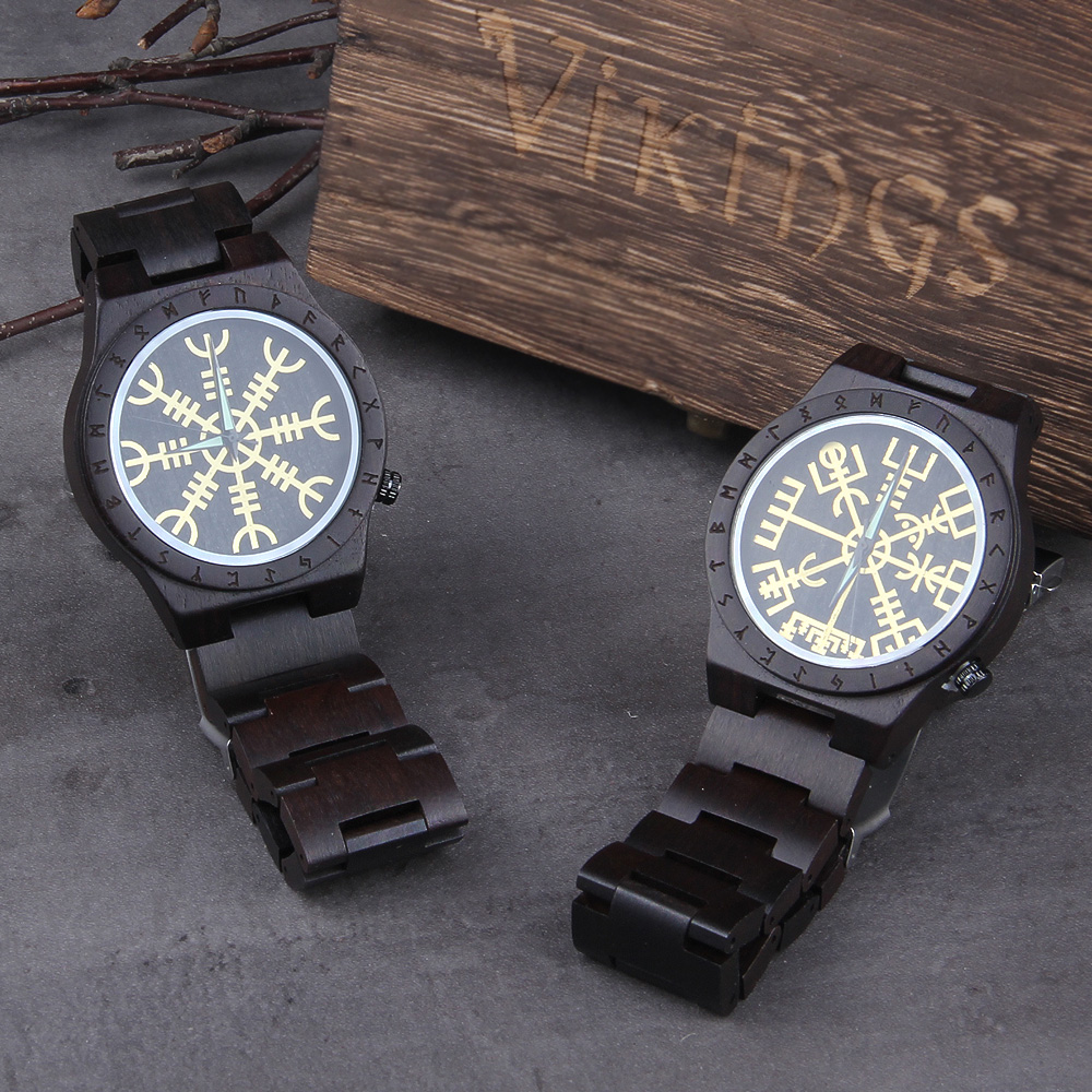 Jewelry Clasp Watches - Handmade ไม้นาฬิกาผู้ชายผู้หญิง Runic วงกลมนาฬิกา Golden Helm