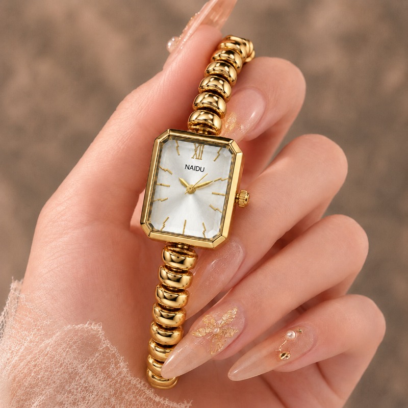 Jewelry Clasp Watches - นาฬิกาข้อมือทองคำ NAIDU สำหรับผู้หญิง รุ่นมินิทรงสี่เหลี่ยม นาฬิกาผู้หญิงสุดหรู แฟชั่นเครื่องประดับผู้หญิง