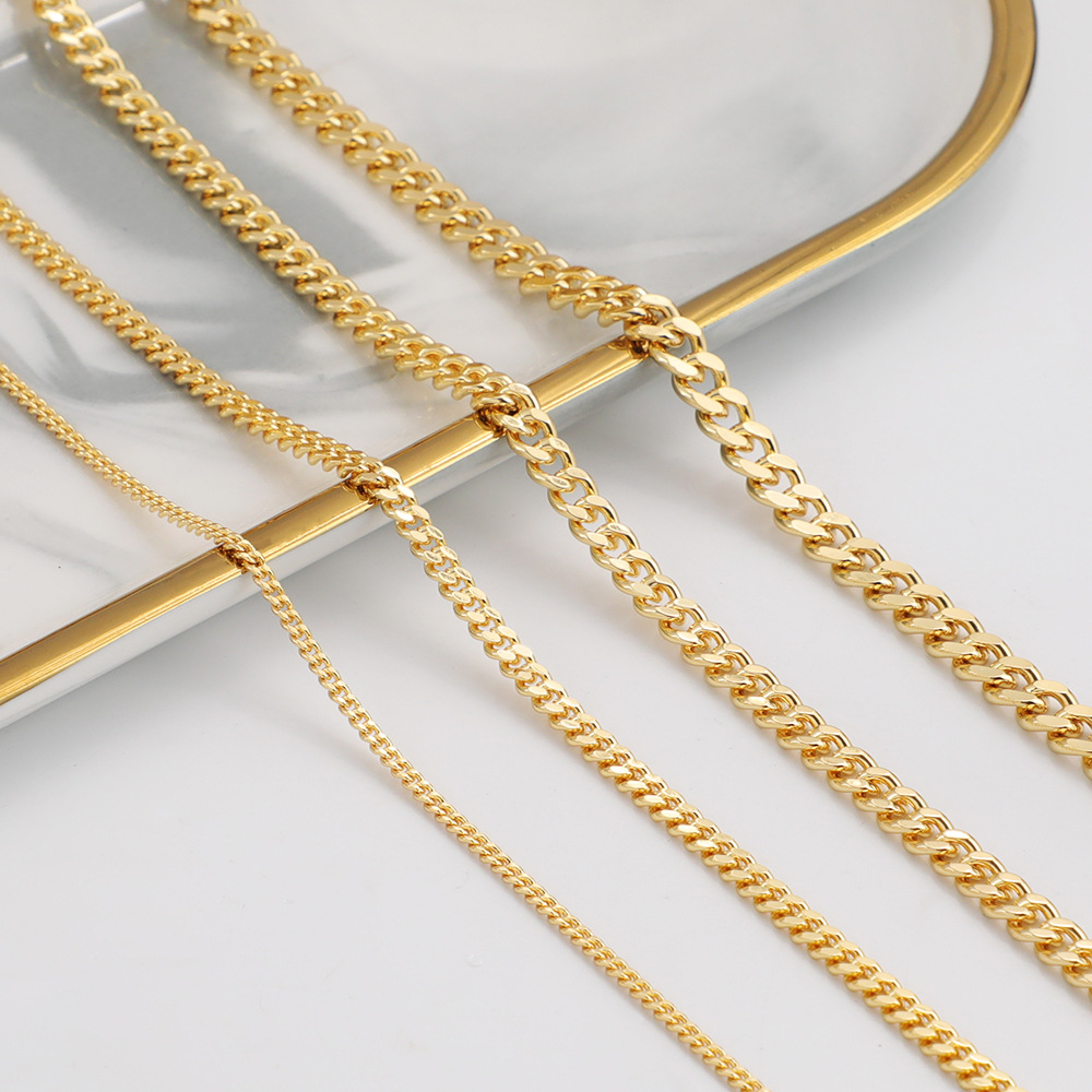 Hip Hop Chain Necklace - WT-BC202 ยุโรป Hip-Hop 18K สีแบนบดทองแดงชุบทองจริงขนาดหลากหลายตัดหนา DIY