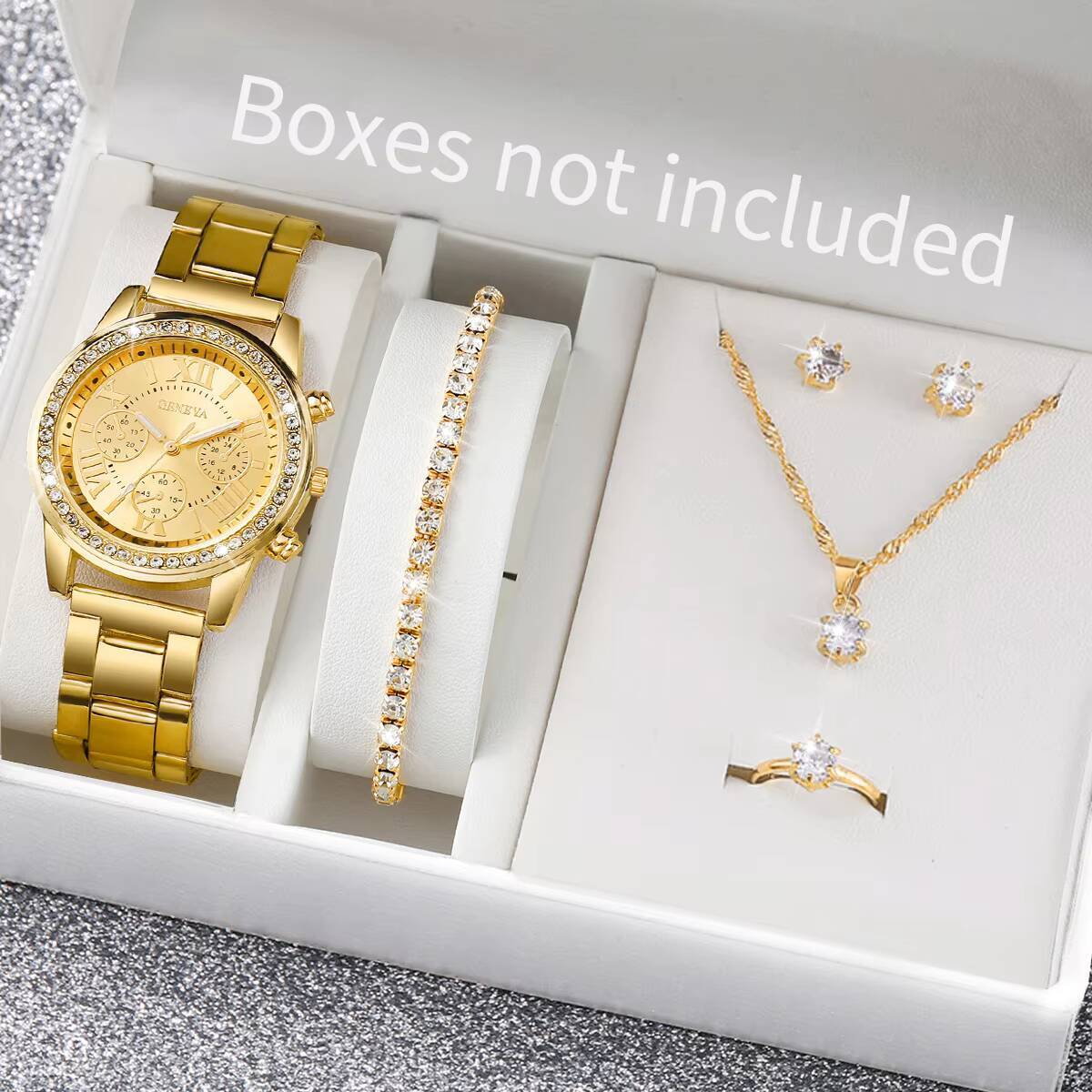 Jewelry Clasp Watches - 6 ชิ้น/เซ็ตแฟชั่นไรน์สโตนนาฬิกาผู้หญิงนาฬิกาข้อมือควอตซ์แบบแอนะล็อกชุดเครื่องประดับเรลิโอ เฟมินีโน(ไม่มีกล่อง)