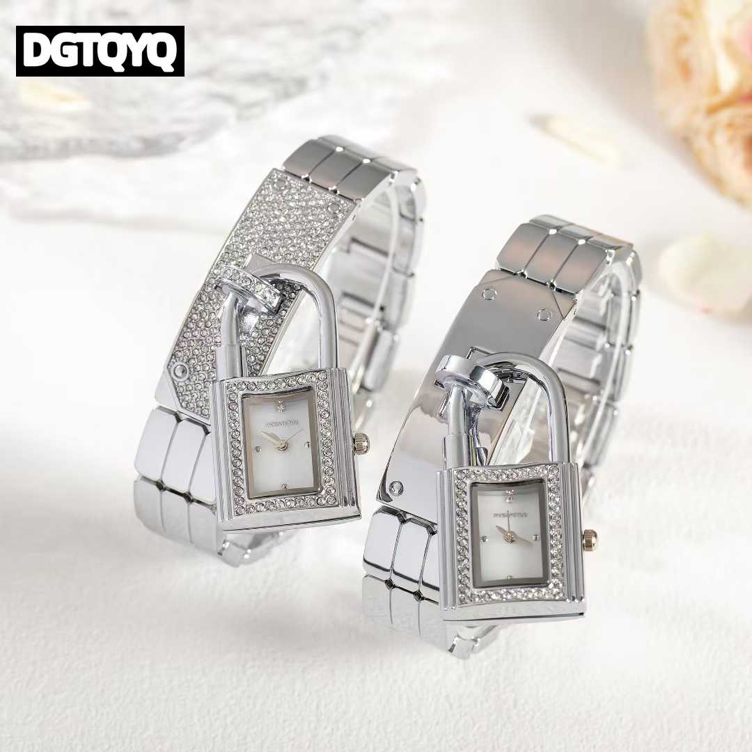 Jewelry Diamond Watches - นาฬิกาข้อมือควอตซ์สำหรับผู้หญิง สายแบบถอดได้ ประดับเพชรและคริสตัล พร้อมตัวล็อคแบบเงิน