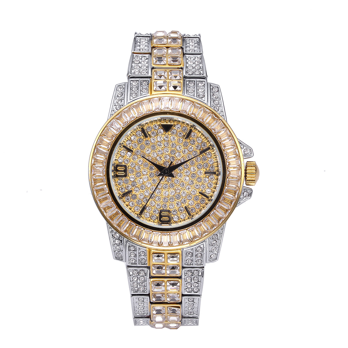Jewelry Clasp Watches - นาฬิกาควอตซ์หรูหราประดับเพชรเต็มเรือนสำหรับผู้ชายและผู้หญิง สไตล์ฮิปฮอป สีทอง แฟชั่น นาฬิกาข้อมือ นาฬิกาเครื่องประดับธุรกิจ