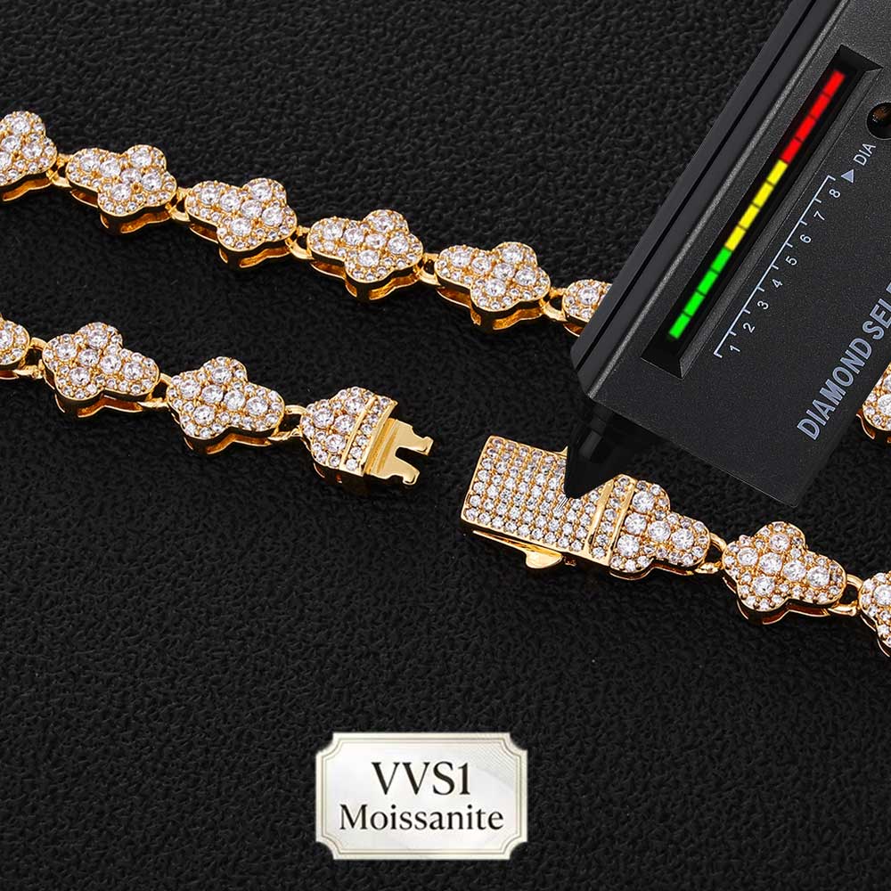 Hip Hop Chain Necklace - สร้อยคอเทนนิส Nuoya Brass/925 VVS1 มอยส์ซาไนต์ สร้อยข้อมือรูปกากบาทประดับเพชรเต็มวง