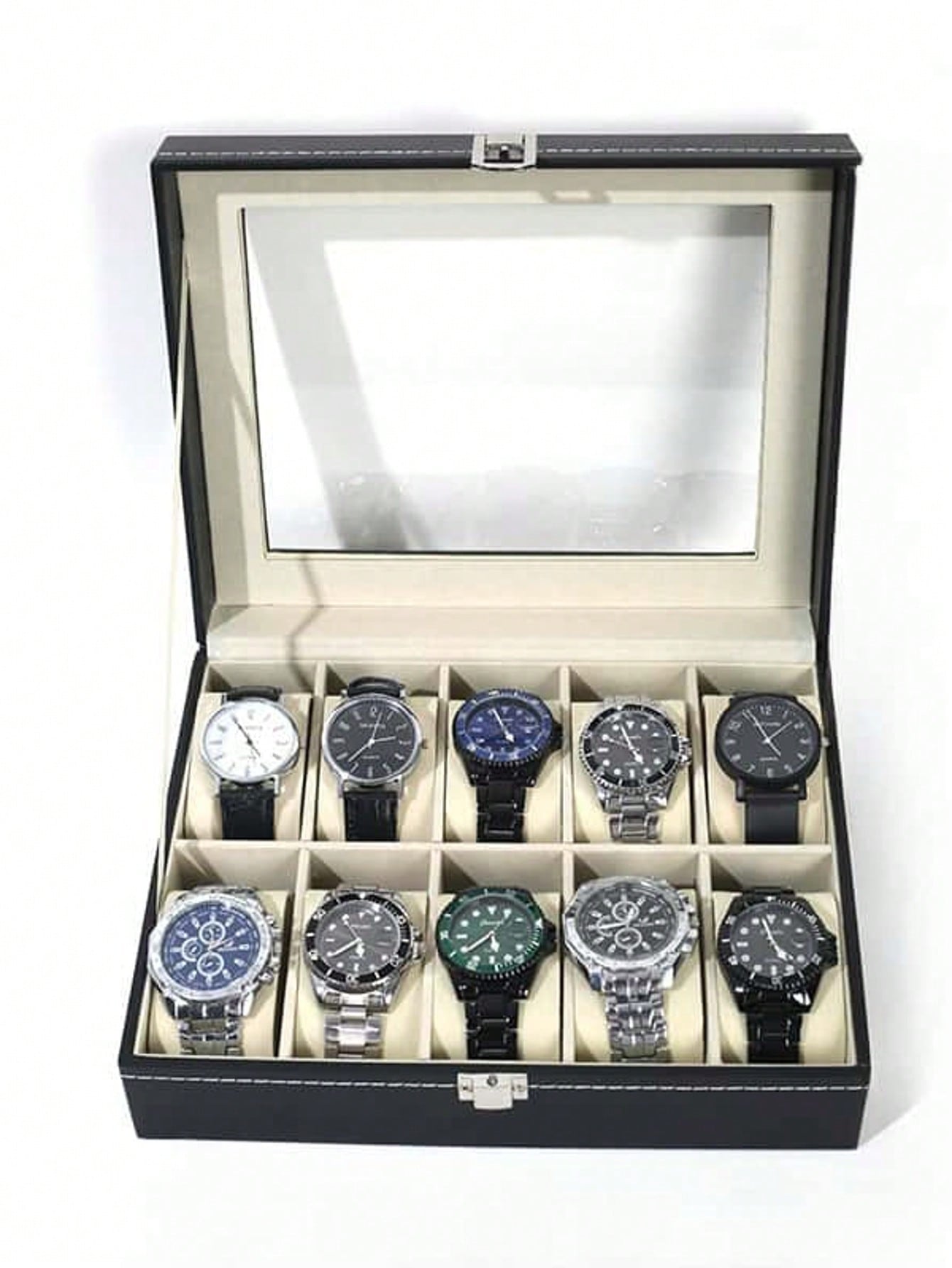 Jewelry Organizer Watches - กล่องใส่นาฬิกาหนังพร้อมกุญแจล็อค, กล่องโชว์นาฬิกาความจุขนาดใหญ่, กล่องเก็บเครื่องประดับระดับไฮเอนด์สำหรับผู้ชายและผู้หญิง, สำหรับโต๊ะเครื่องแป้งในบ้าน