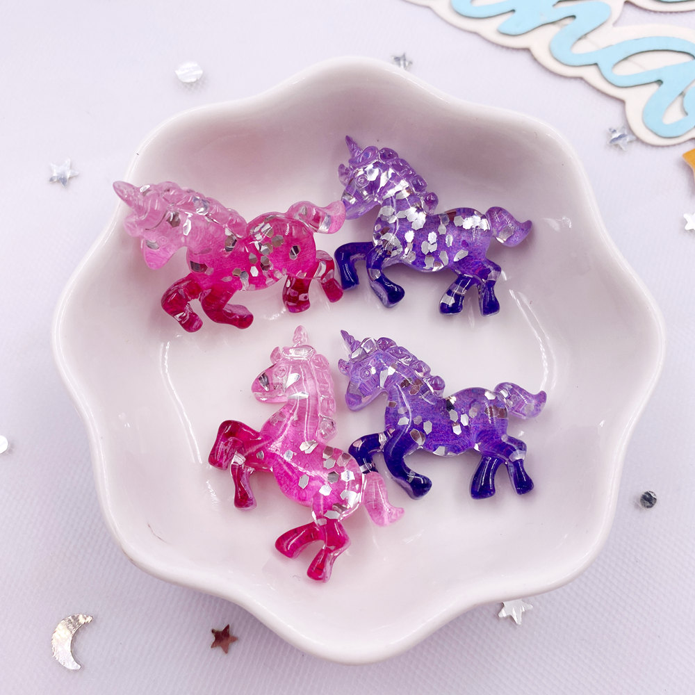 Paradise Jewelry & Watches Llc - 6PCS เรซิ่นที่มีสีสัน Glitter 3D Unicorn Horse
