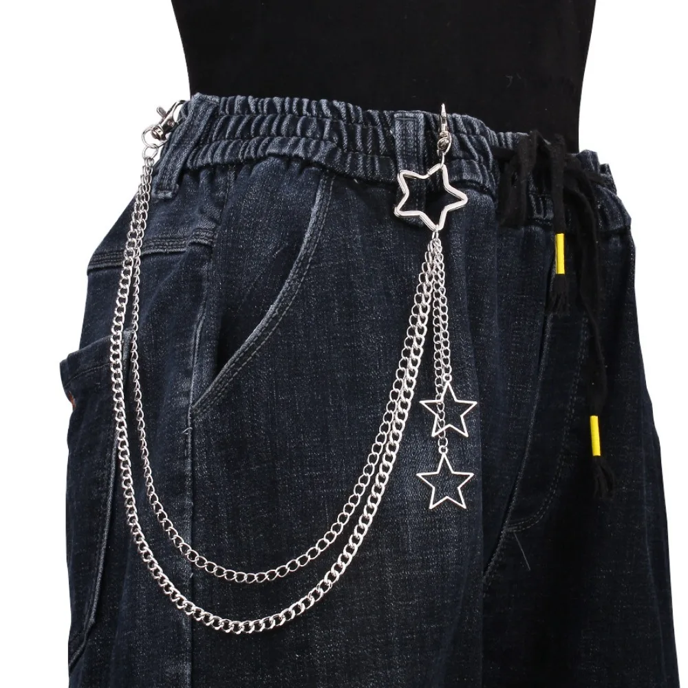 Hip Hop Chain Necklace - Charm เงินสีสแตนเลส Hollow Star จี้กางเกงสําหรับผู้หญิงผู้ชายบุคลิกภาพ Hip