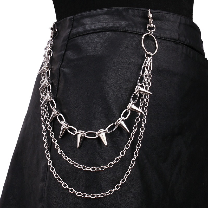 Hip Hop Chain Necklace - โซ่คาดเอวสไตล์ฮิปฮอป พังก์ร็อก เมทัล สำหรับผู้ชายและผู้หญิง ใช้เป็นพวงกุญแจ สายคล้องกางเกง