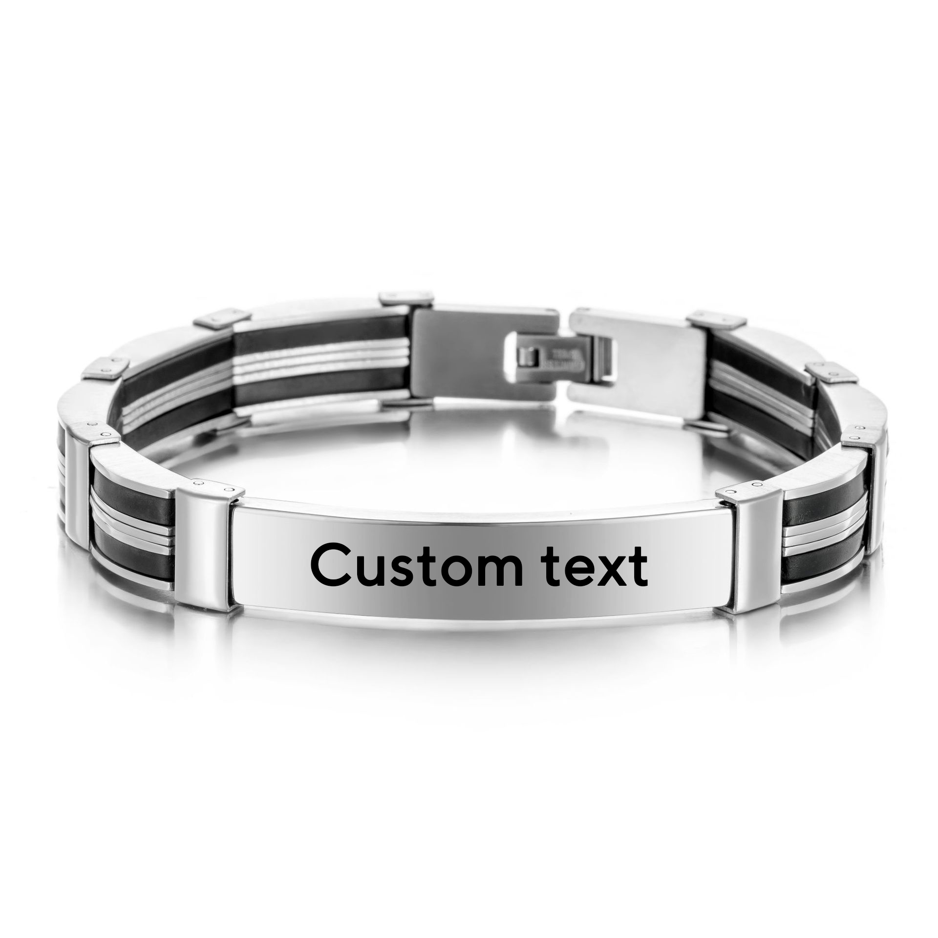Jewelry Clasp Watches - กำไลข้อมือสแตนเลสสตีลแบบพังก์สลักชื่อได้สำหรับผู้ชายและผู้หญิง สายนาฬิกาซิลิโคนเรียบ พร้อมสลักโลโก้ กำไลข้อมือแบบมีชื่อ ของขวัญ เครื่องประดับ