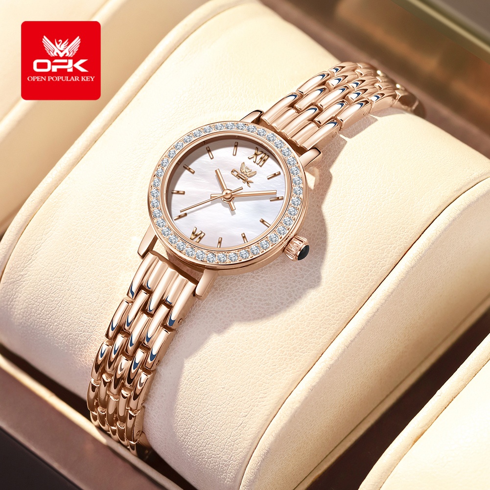 Jewelry Diamond Watches - OPK 6063 นาฬิกาหรูหราสำหรับผู้หญิงหน้าปัดกลมขนาดเล็กดีไซน์เพชรแสงจันทร์ต้นฉบับควอตซ์การเคลื่อนไหวนาฬิกาสร้อยข้อมือเซอร์คอน
