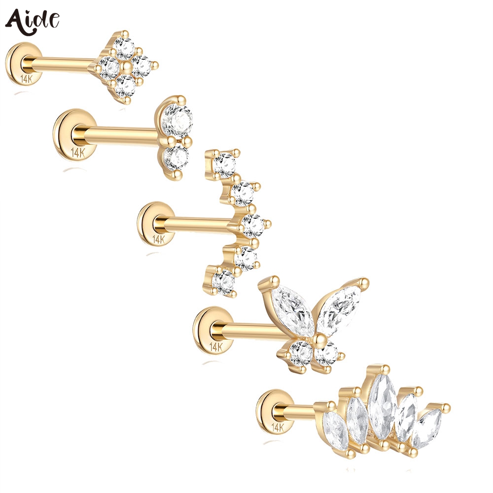 Pearl Stud Earrings - Aide DIY ต่างหูมุกเพทายสีทอง14K ต่างหูเม็ดกลมแบบเรียบง่ายเครื่องประดับแบบเรียบง่ายสไตล์มินิมอลสำหรับวันหยุดอุปกรณ์เสริมคริสมาสต์