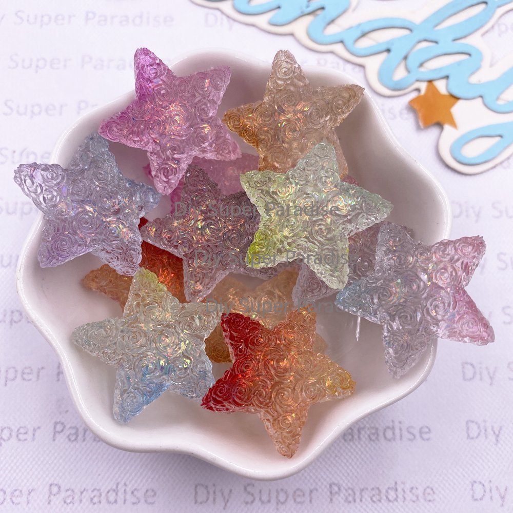 Paradise Jewelry & Watches Llc - 10PCS เรซิ่นลูกอมสีสีสันกุหลาบดาวรูปแกะสลักแบนหิน DIY เครื่องประดับงานแต่งงานตกแต่งสมุดภาพอุปกรณ์เสริมหัตถกรรม