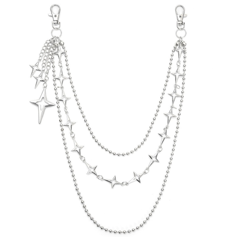 Hip Hop Chain Necklace - สร้อยคาดเอวแบบหลายชั้นลายดาวสไตล์พังก์ฮิปฮอปสำหรับผู้หญิง สร้อยคล้องกางเกงยีนส์สุดเทรนดี้ พวงกุญแจ เครื่องประดับแฟชั่น ของขวัญ