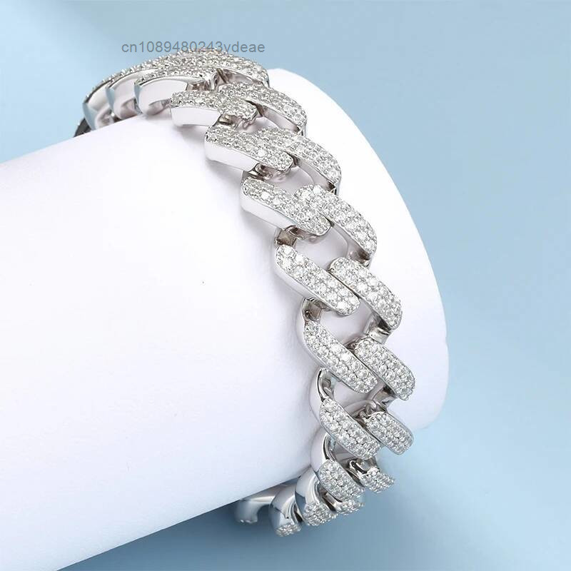 Hip Hop Chain Necklace - ขายสร้อยข้อมือคิวบันลิงค์ขนาด 14 มม. ชุบทองไมอามี่ ประดับเพชรโมอิสซาไนต์เต็มวง สไตล์ฮิปฮอป