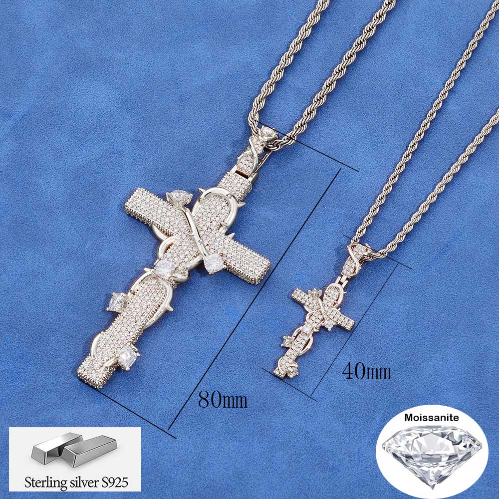 Hip Hop Chain Necklace - NUOYA จี้เพชรโมอิสซาไนต์หรูหรา เงินแท้ 925 รูปไม้กางเขน/จี้รูปพระเยซู ผ่านการทดสอบเพชร
