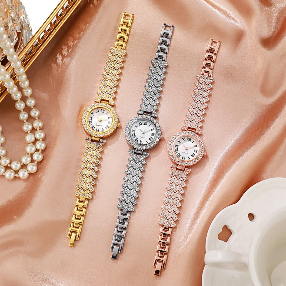 Jewelry Clasp Watches - 2026 5 ชิ้น นาฬิกาข้อมือผู้หญิง ประดับเพชรหรูหรา แฟชั่นหน้าปัดโรมัน