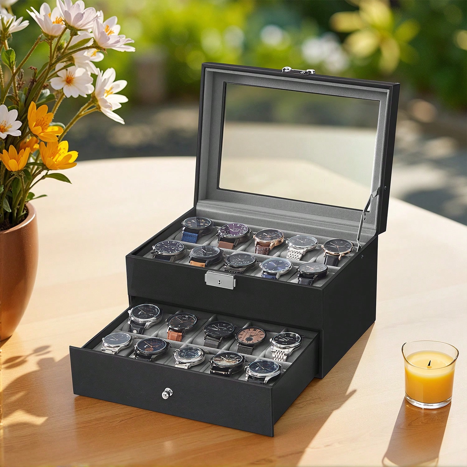 กล่องใส่นาฬิกา 20 ช่อง พร้อมฝา - Jewelry Organizer Watches บทวิจารณ์และราคา