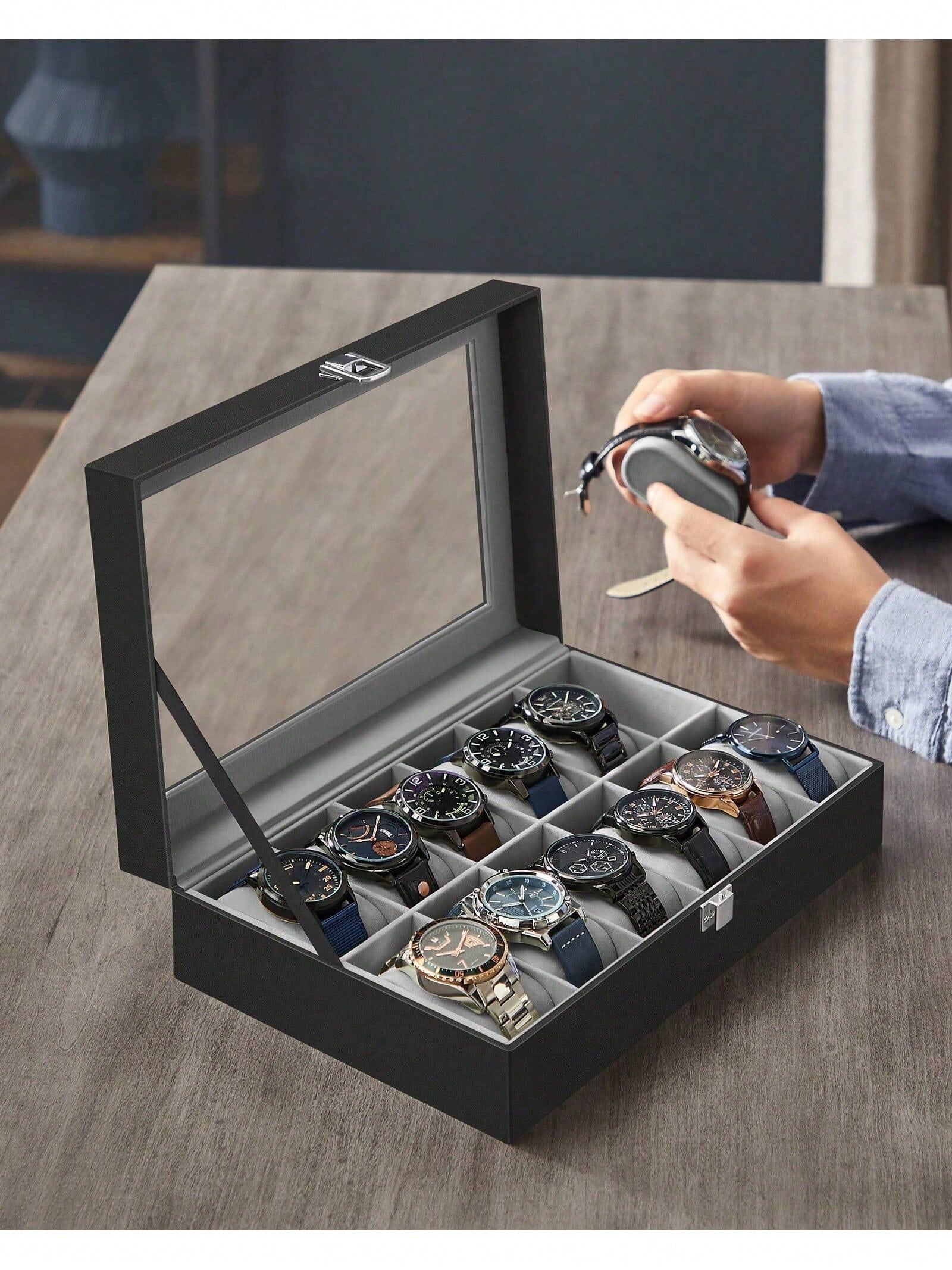 กล่องเก็บนาฬิกาแบบล็อคได้ 12 ช - Jewelry Organizer Watches บทวิจารณ์และราคา