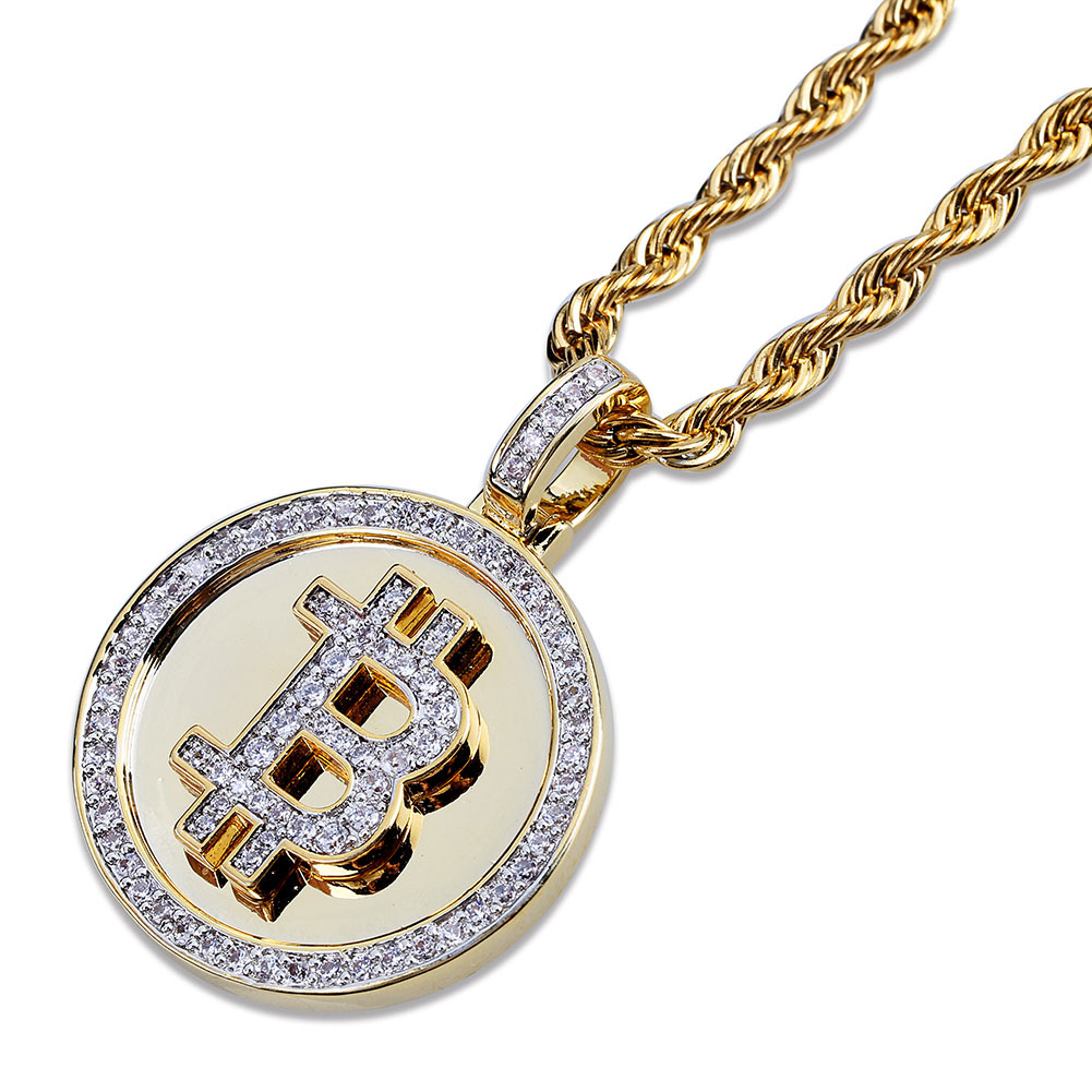 จี้บิตคอยน์ชุบทองประดับเพชรคิว - Hip Hop Chain Necklace บทวิจารณ์และราคา