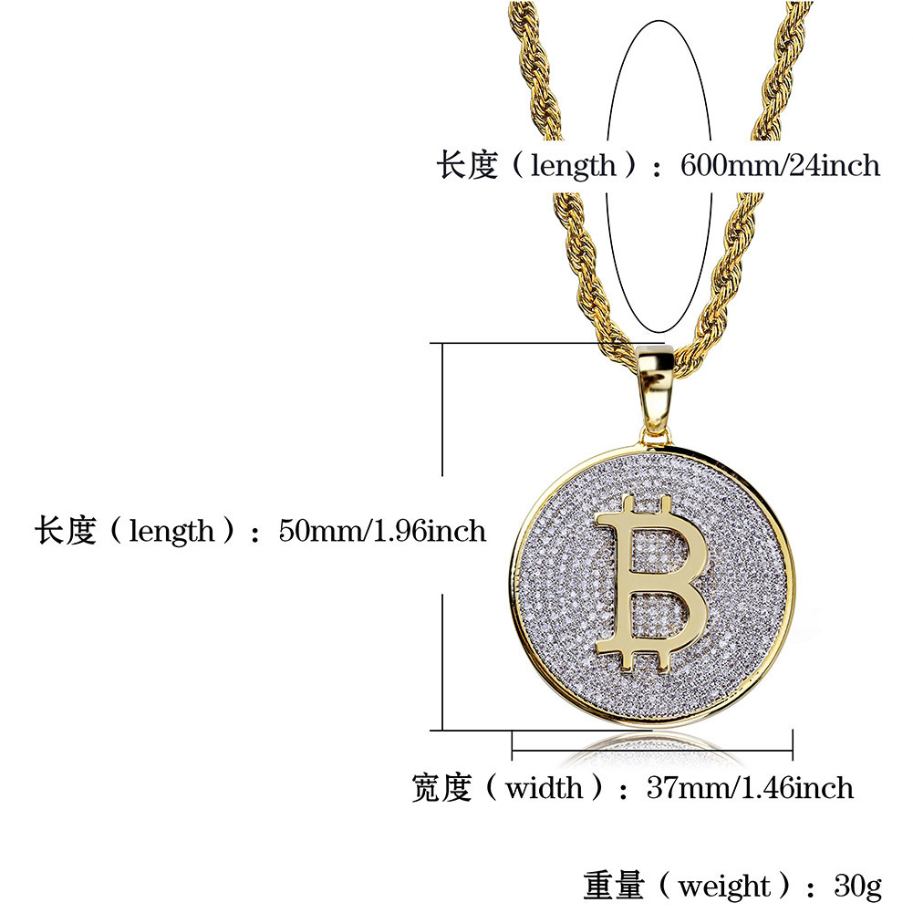 จี้บิตคอยน์ชุบทองประดับเพชรคิว - Hip Hop Chain Necklace บทวิจารณ์และราคา