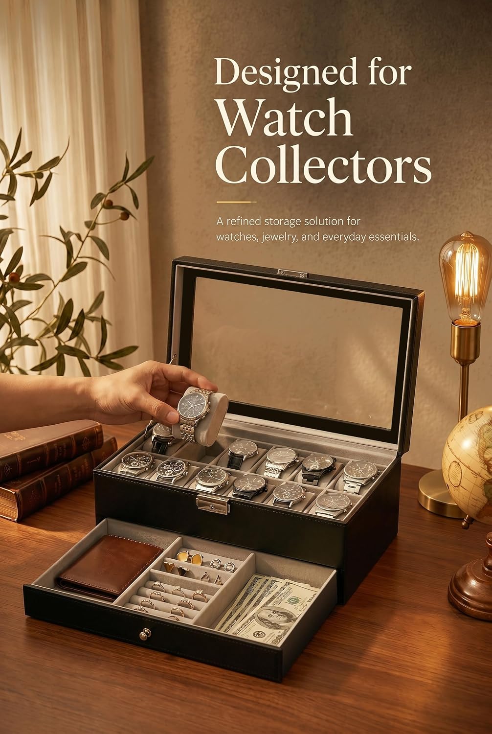 กล่องเก็บนาฬิกาสำหรับผู้ชาย ขอ - Jewelry Organizer Watches บทวิจารณ์และราคา