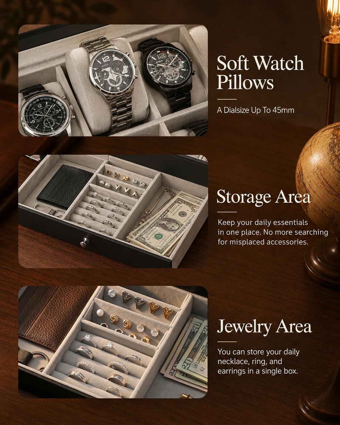 กล่องเก็บนาฬิกาสำหรับผู้ชาย ขอ - Jewelry Organizer Watches บทวิจารณ์และราคา
