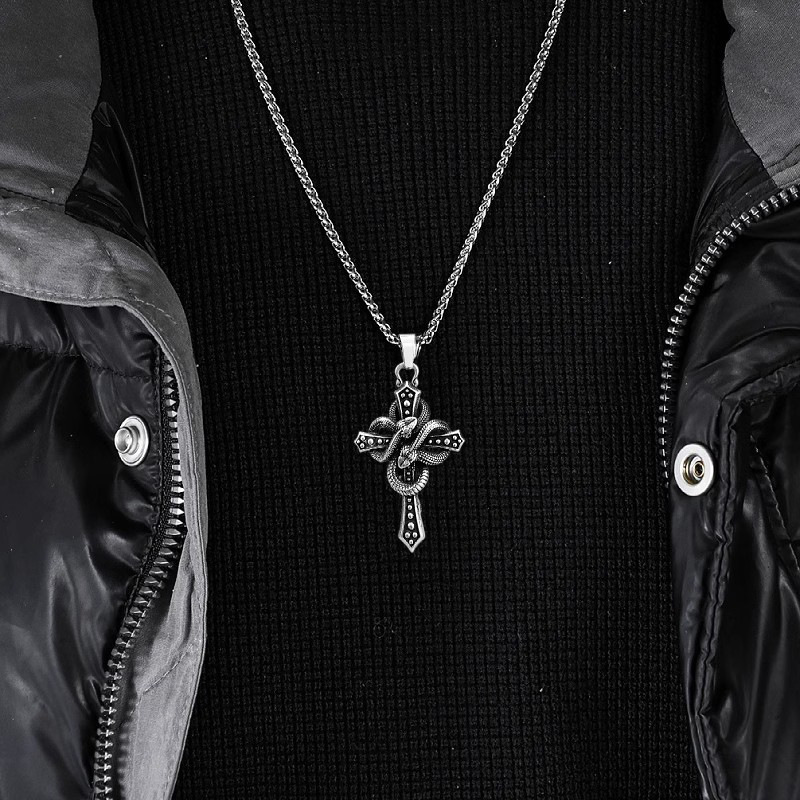 สร้อยคอจี้รูปกางเขนลายงูพันสอง - Hip Hop Chain Necklace บทวิจารณ์และราคา